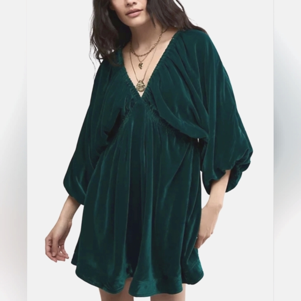 Free People Velvet Mini Dress in Deep Emerald Green